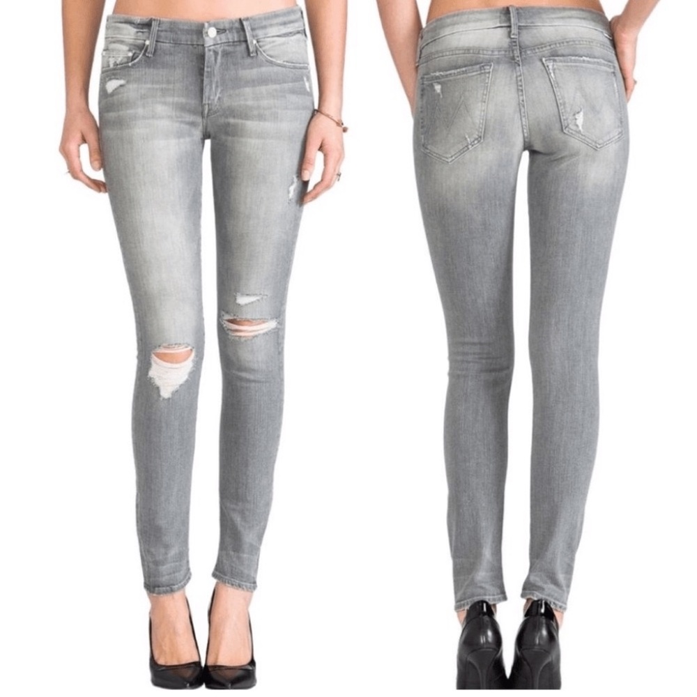MOTHER Women Denim Jeans The Looker Holy Smokes Gray Size 26 Skinny Distressed